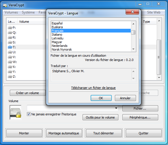 VeraCrypt Language Selection Dialog